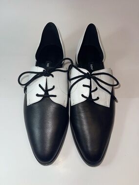 Nine West Black and White Leather Derby Oxfords
